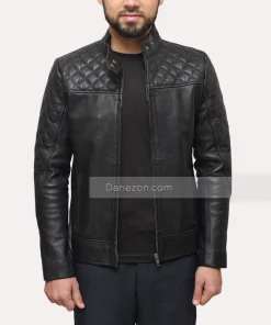 slim fit quilted black mens jacket