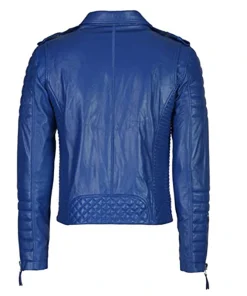 Blue Quilted Leather Jacket