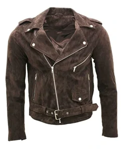 Mens Dark Brown Biker Suede Leather Jacket