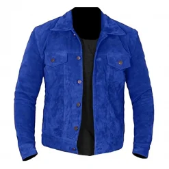 Mens Blue Suede Leather Jacket