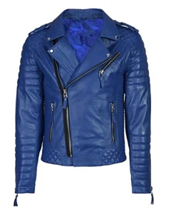 Mens Blue Quilted Leather Jacket