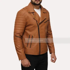 Brown Motorcycle Mens Faux Leather Jacket