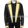 Cream Shearling Black Biker Leather Jacket