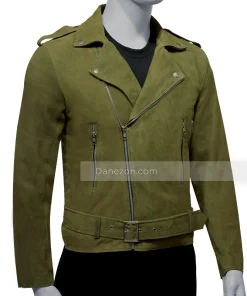 Olive Green Suede Leather Jacket Mens