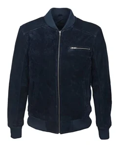 Mens Navy Blue Suede Leather Jacket