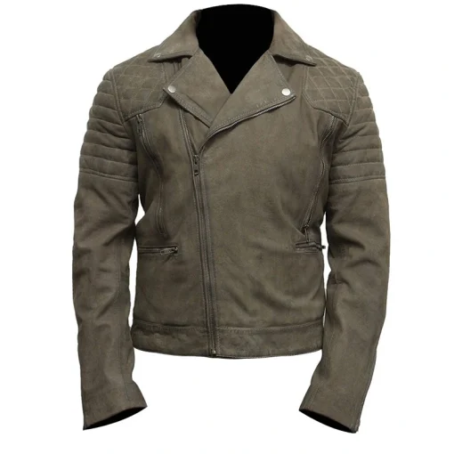 Mens Olive Gray Suede Leather Jacket