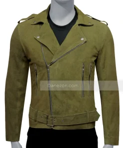 Olive Green Mens Suede Leather Jacket