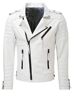 Mens Quilted White Leather Jacket
