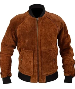 Mens Slim-Fit Brown Suede Leather Jacket