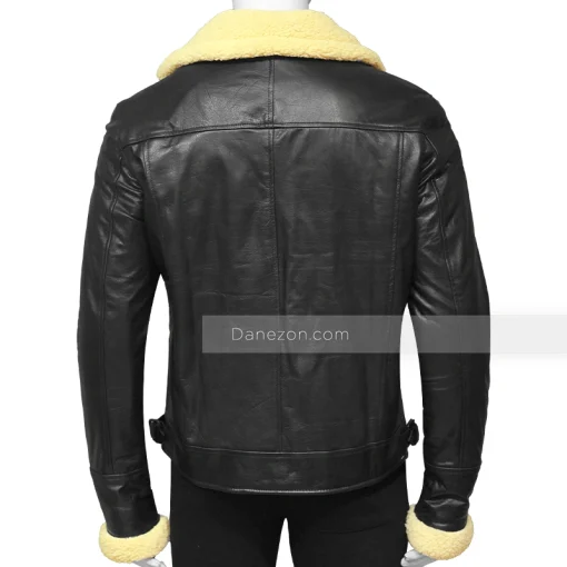 Mens Black and Cream Shearling Leather Jacket