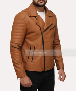 Mens brown faux motorcycle leather jacket