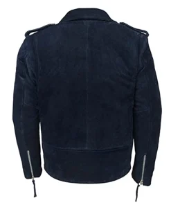 Navy Blue Suede Biker Leather Jacket