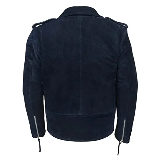 Navy Blue Suede Biker Leather Jacket