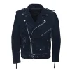 Men's Navy Blue Suede Biker Leather Jacket
