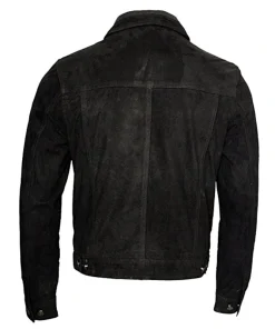 Black Shirt Style Collar Suede Leather Jacket