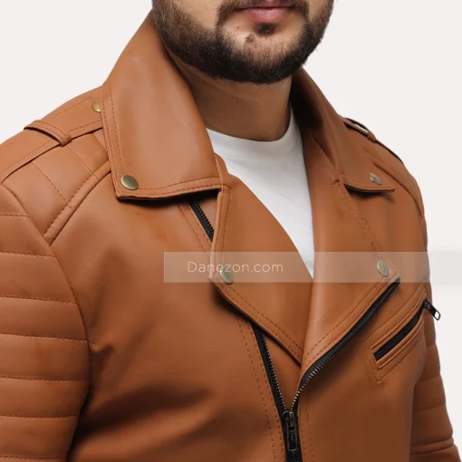 brown faux moto jacket mens