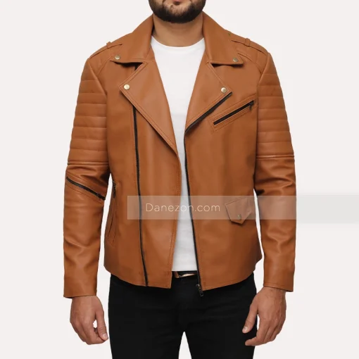 men faux brown motorcycle jacket