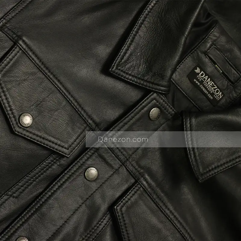 Mens Lambskin Black Leather Trucker Jacket - Danezon
