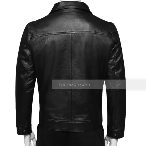 Black Leather Trucker Jacket for Mens