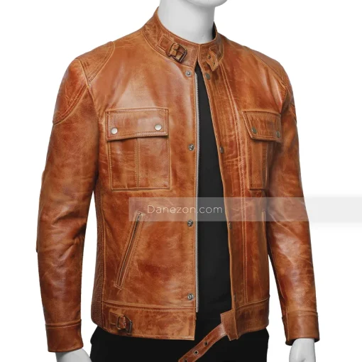 Brown Leather Two Pocket Jacket for Mens