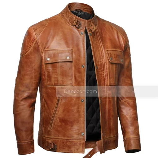 Mens brown Leather Two Pocket Jacket