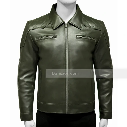 Green Quilted Leather Jacket Mens