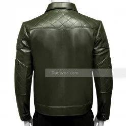Mens Green Leather Quilted Jacket