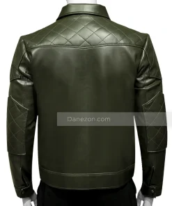 Mens Green Leather Quilted Jacket