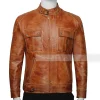 Brown Leather Two Pocket Jacket for Mens Outfits