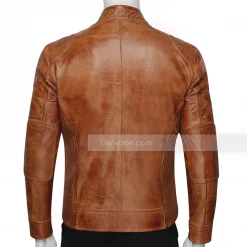 Two Pocket Brown Leather Jacket for Mens