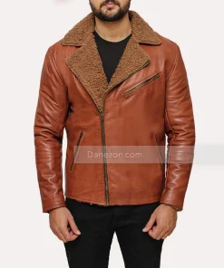 Shearling Leather Mens Brown Jacket
