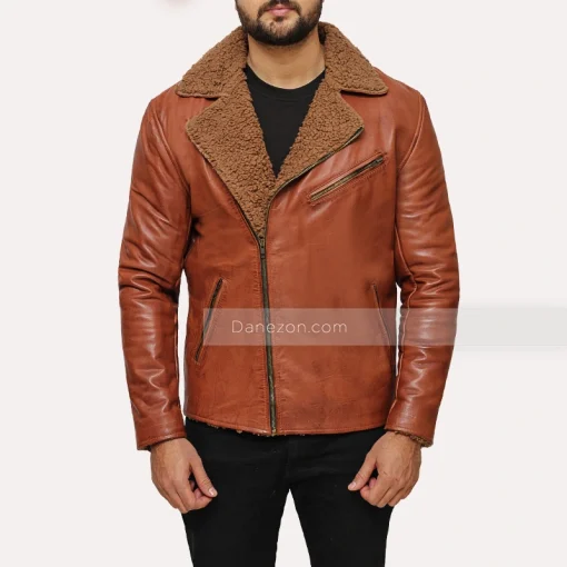 Shearling Leather Mens Brown Jacket