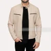 Beige leather jacket for mens