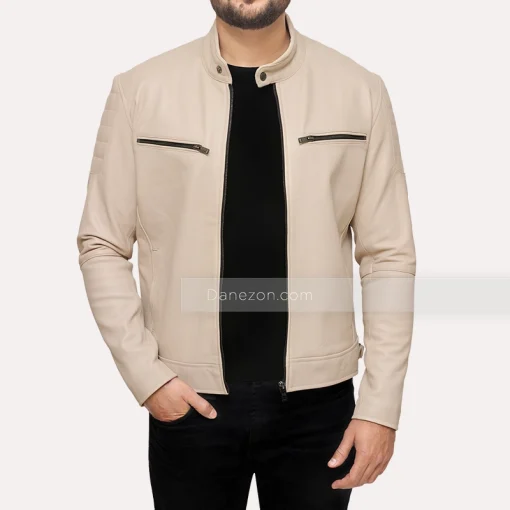 Beige leather jacket for mens