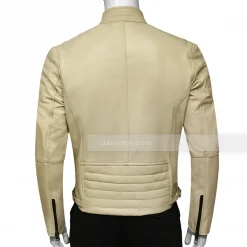 Beige Color Leather Biker Jacket Mens