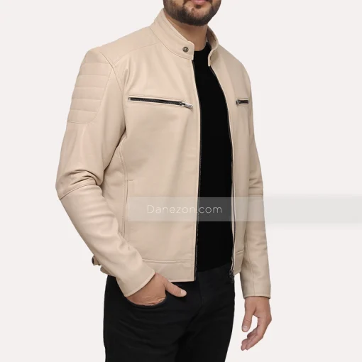 Beige leather jacket for men