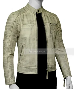 Distressed White Leather Jacket Mens