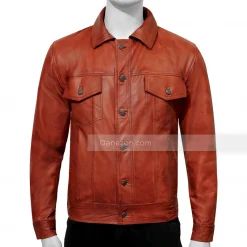 Brown Leather Trucker Jacket - Danezon
