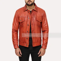 Mens Brown Leather Trucker jacket - Danezon
