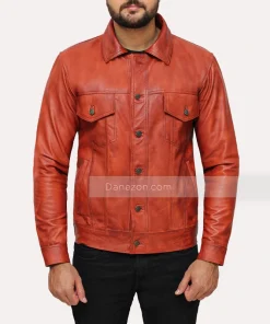 Brown Trucker Leather Jacket for mens - Danezon
