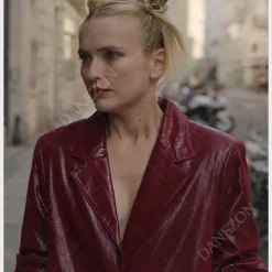 Emily In Paris S03 Camille Maroon Leather Blazer
