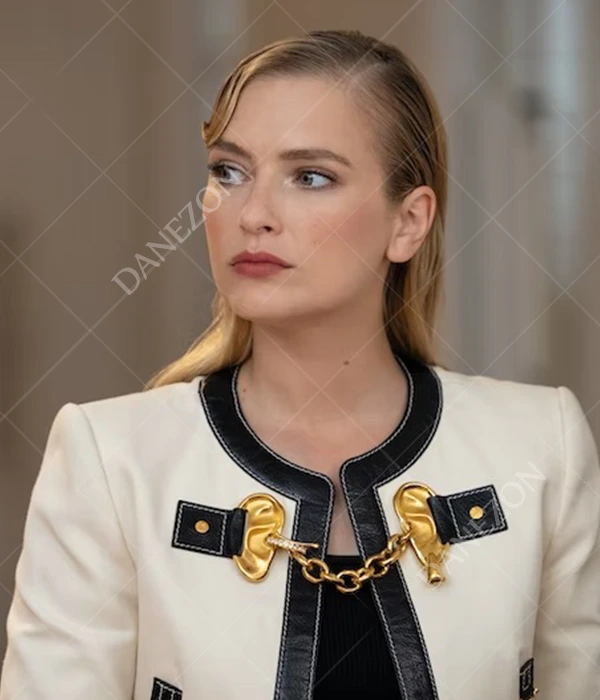 Camille Razat Emily In Paris Season 3 White Studded Blazer