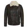 Shearling Collar Brown Leather Jacket Mens