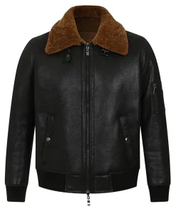 Shearling Collar Mens B3 Black Leather Jacket