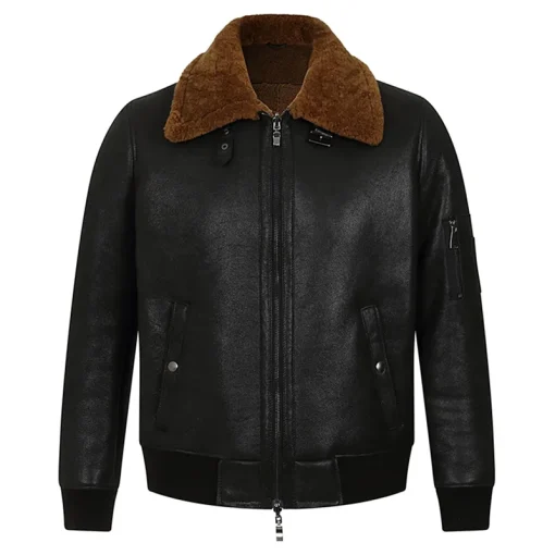 Shearling Collar Mens B3 Black Leather Jacket