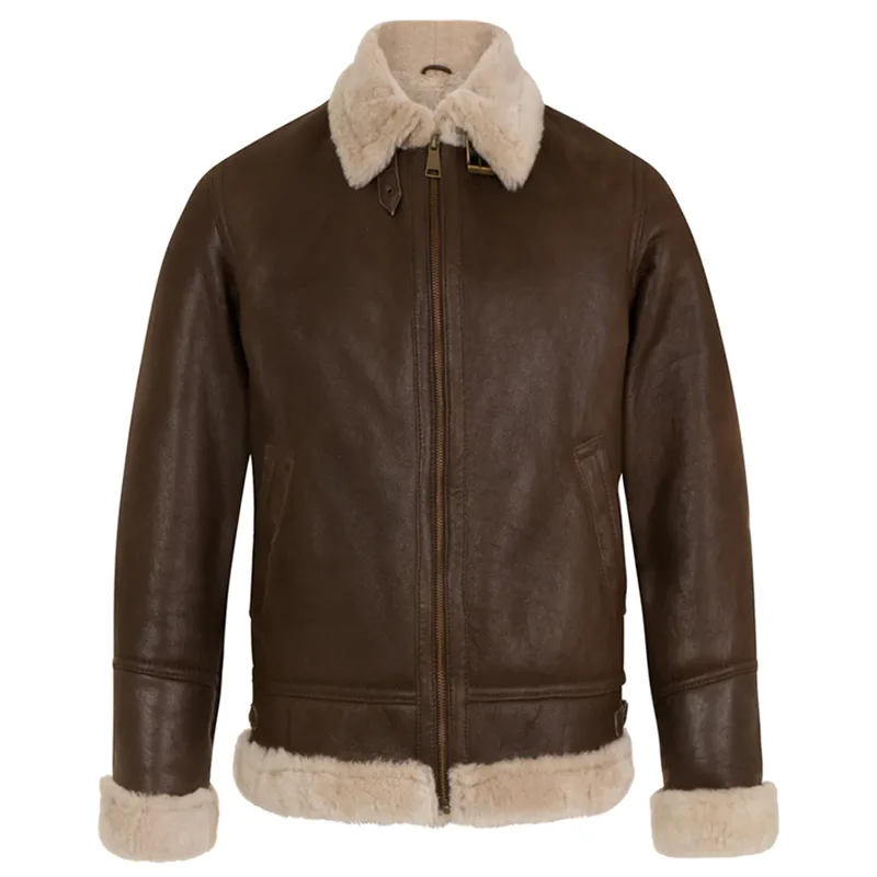 Brown Sheepskin Shearling Leather Jacket Men's