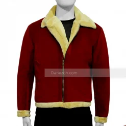 Suede Leather Burgundy Shearling Jacket for Mens