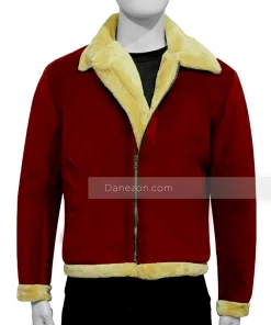 Suede Leather Burgundy Shearling Jacket for Mens