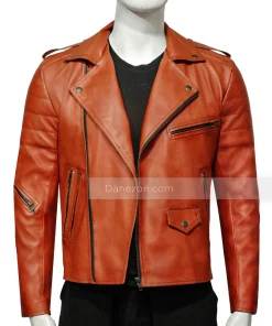 Men Orange Motorcycle Leather Jacket