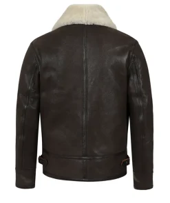 shearling collar brown leather jacket